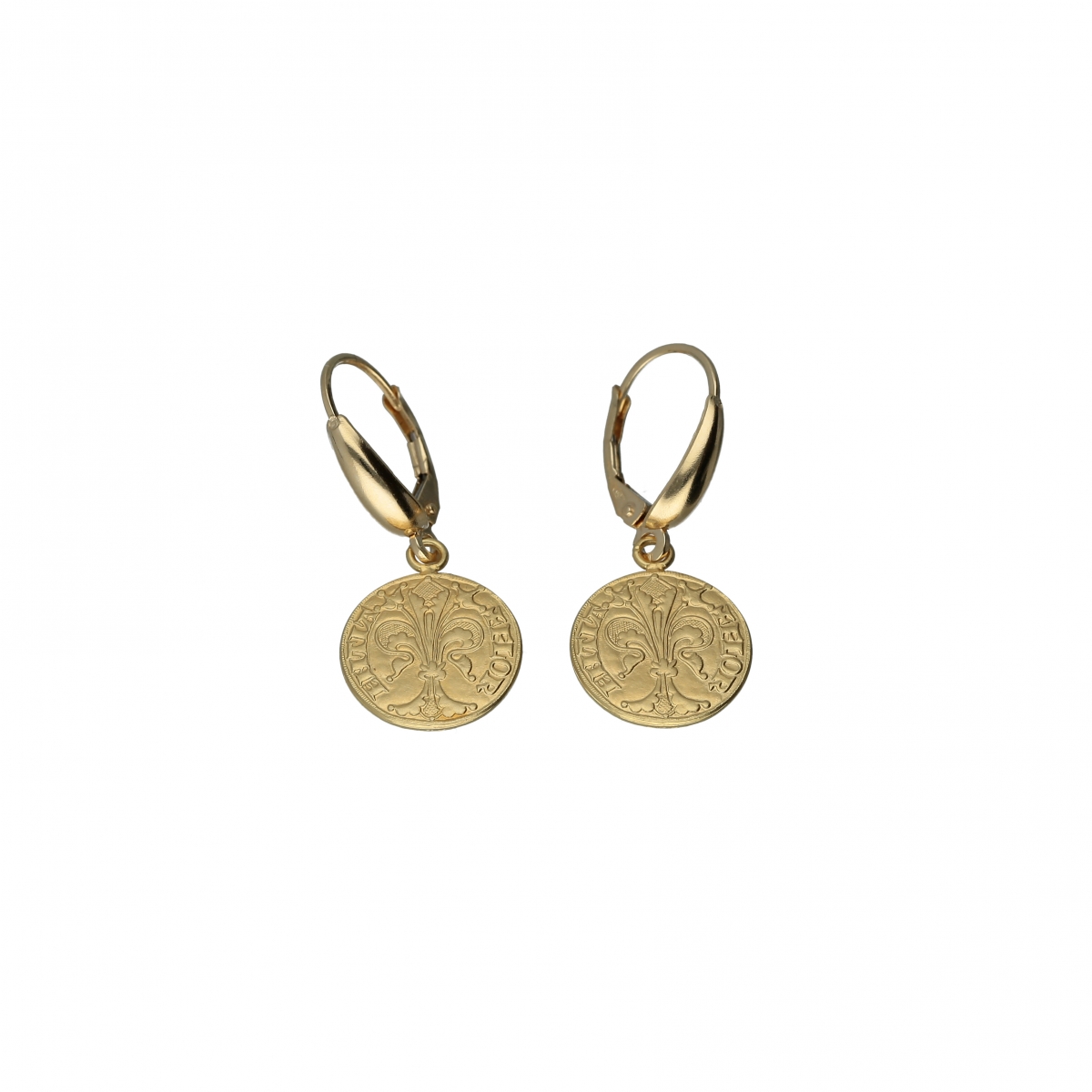 Florentine coin dangle earrings fiorino in 18kt yellow gold