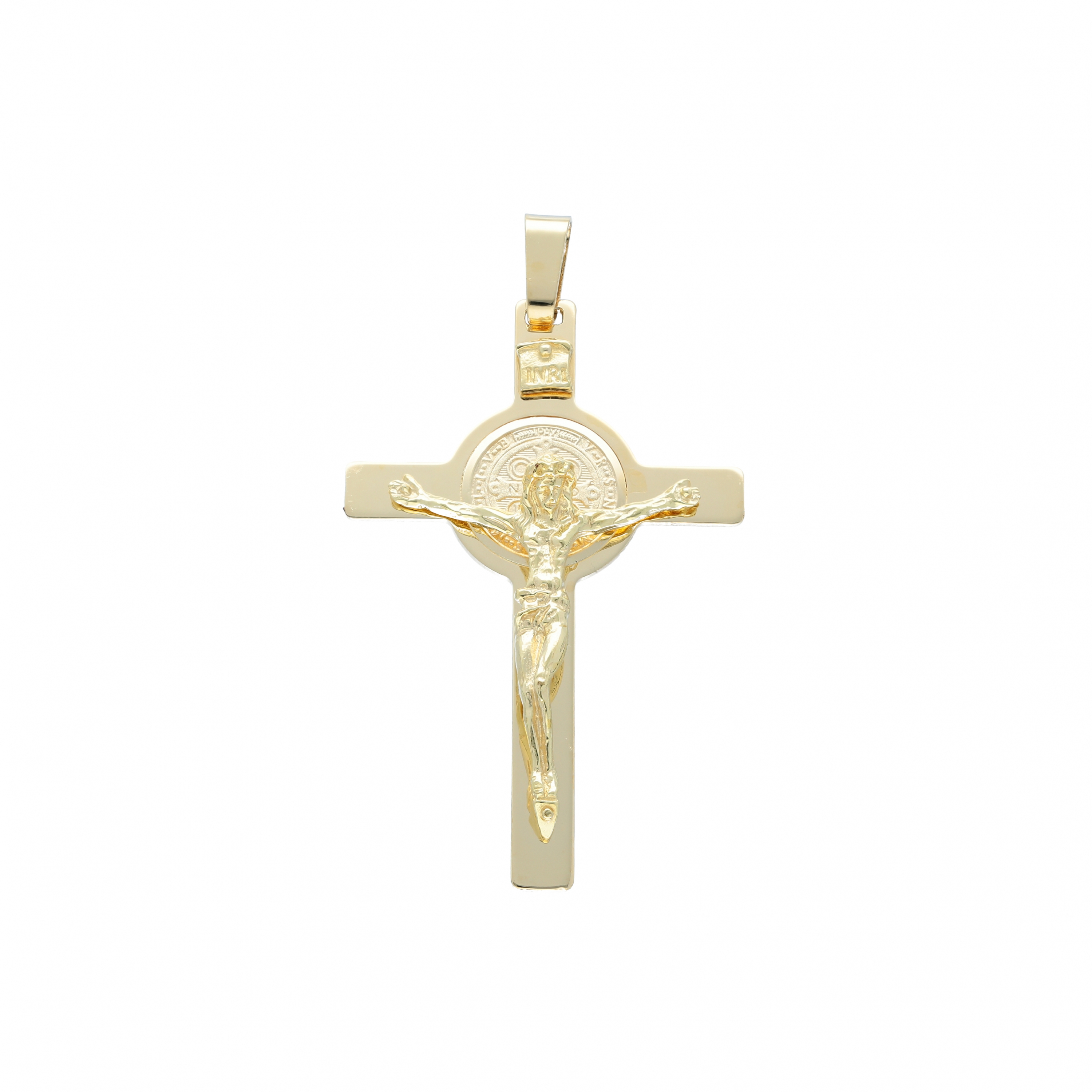18K WHITE GOLD CROSS VERY SHINY WITH JESUS CHRIST MADE IN ITALY 1.57 INCHES 