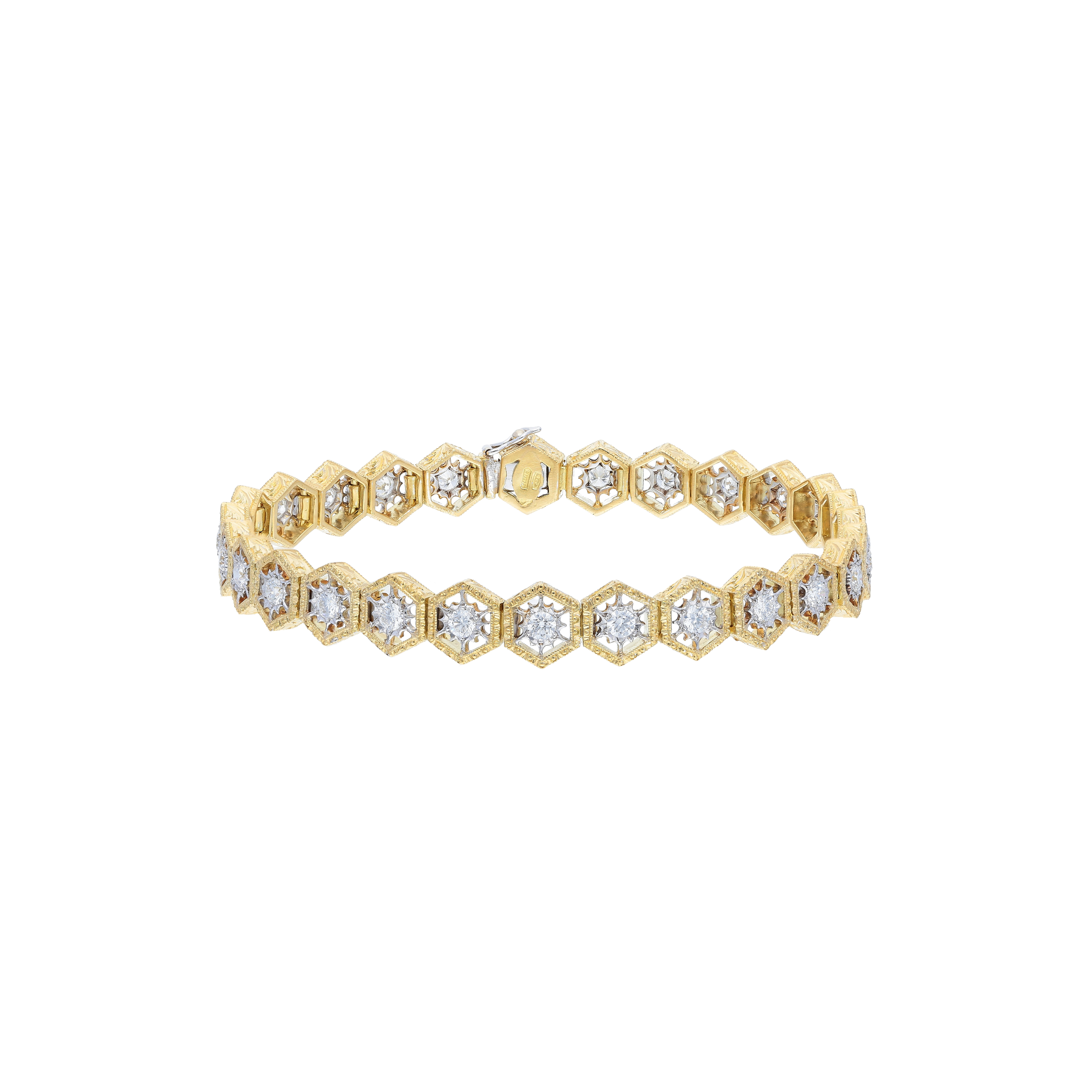 Florentine jewelry bracelet in 18kt yellow and white gold with diamonds