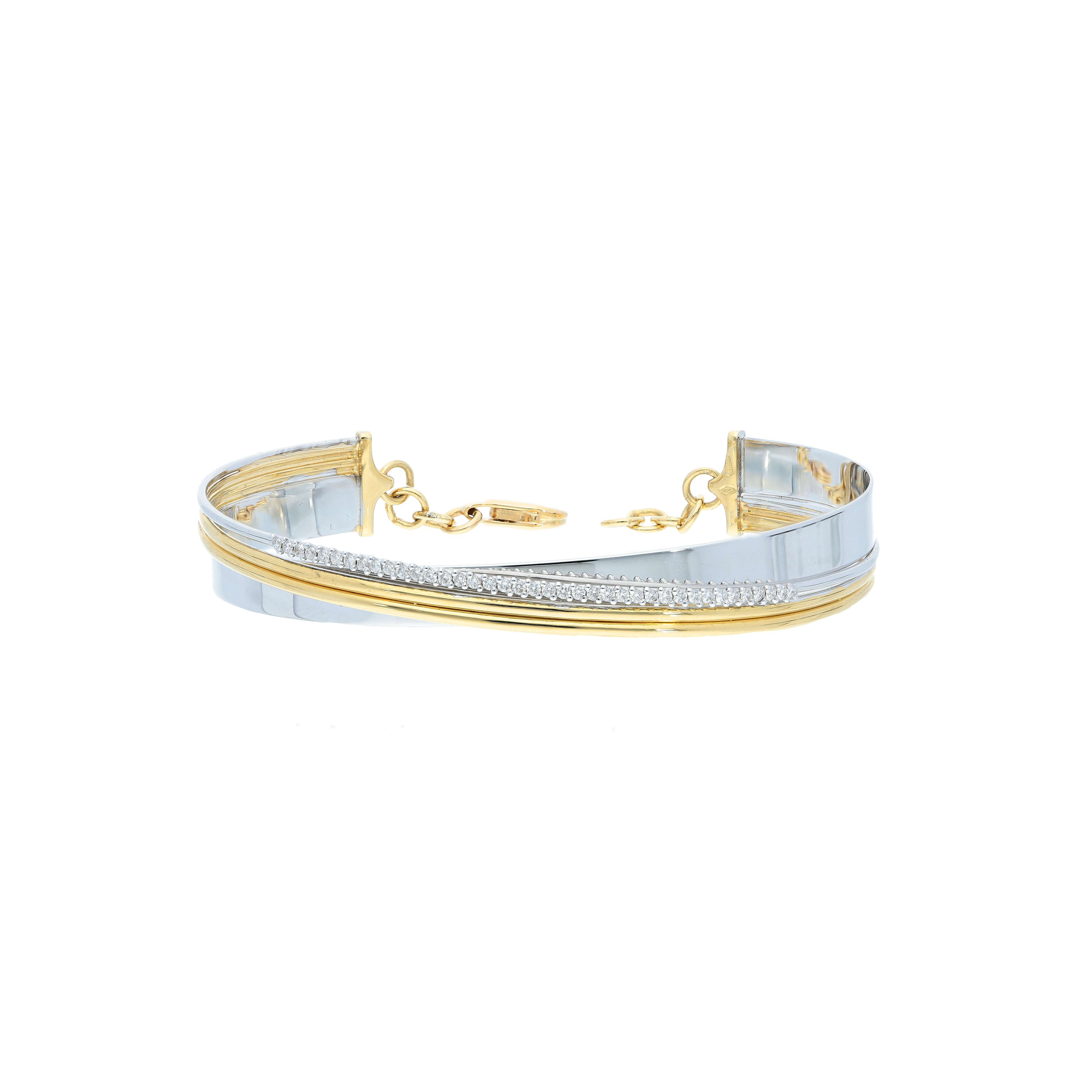 Italian Criss Cross design Bangle bracelet two tone 18kt with diamonds