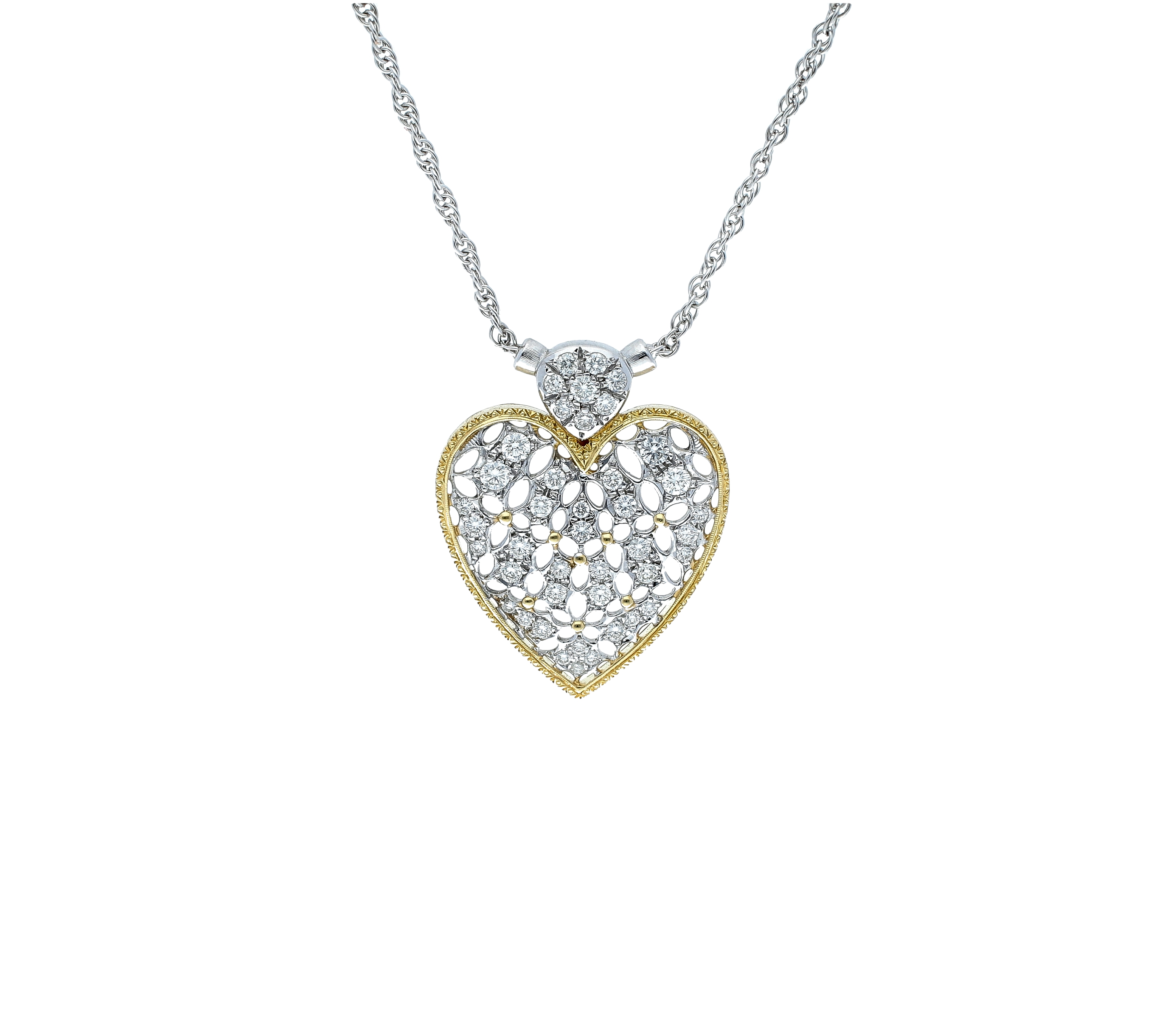 Florentine diamond heart shaped pendant necklace 18kt gold