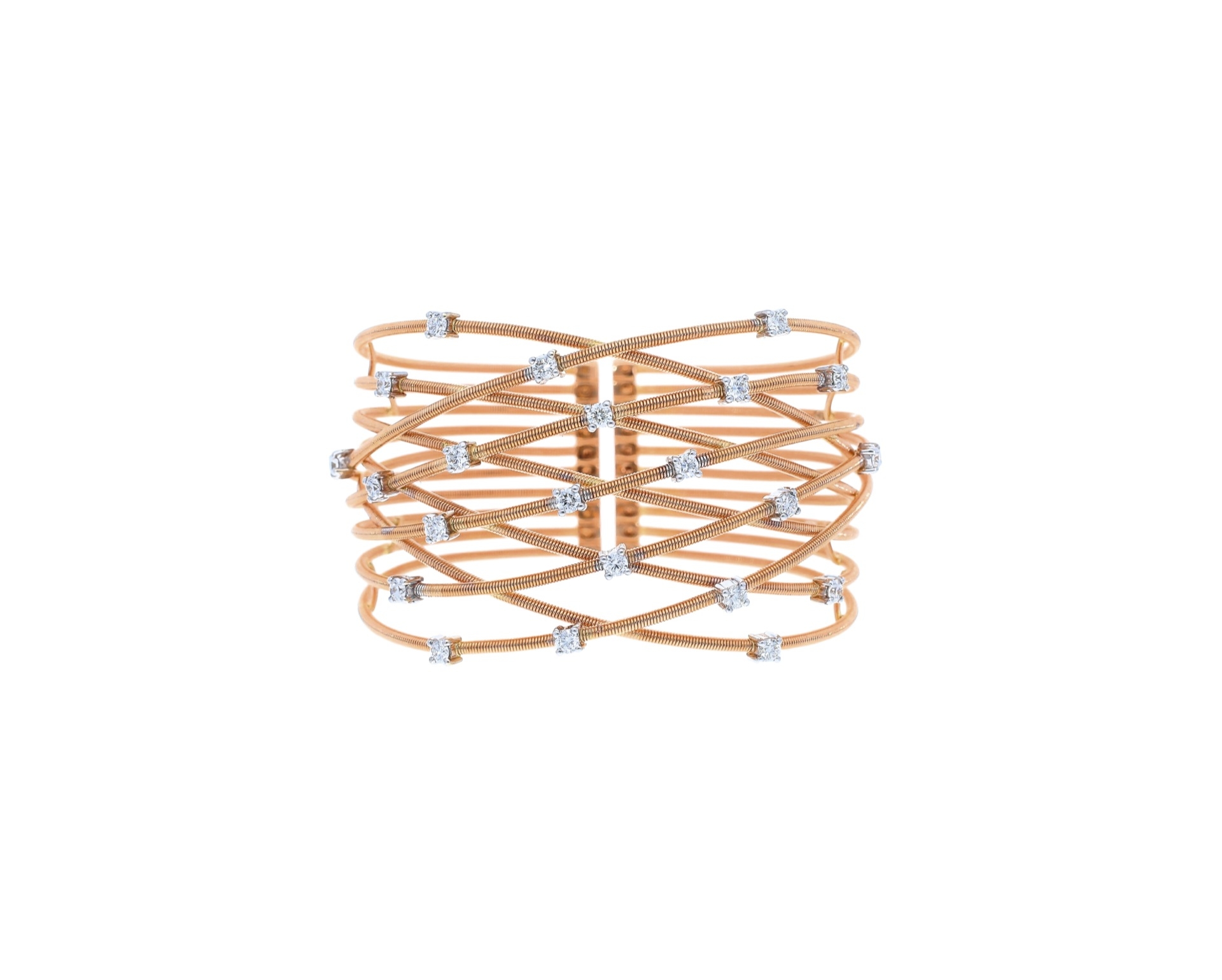 criss cross twisted cable-inspired, diamond bracelet in 18kt rose and white gold