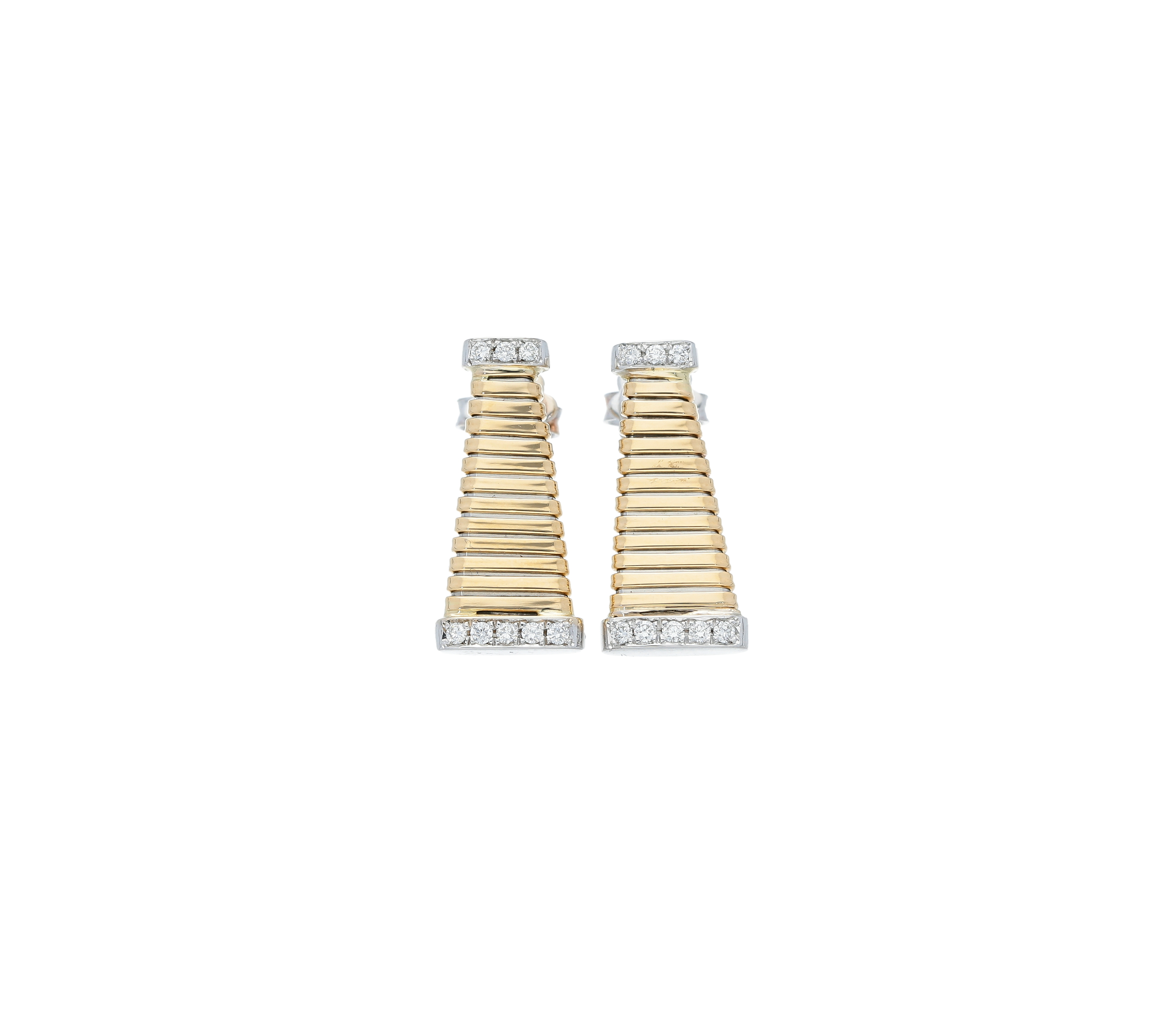 Gas Tube hand twisted earrings in 18kt yellow and white gold