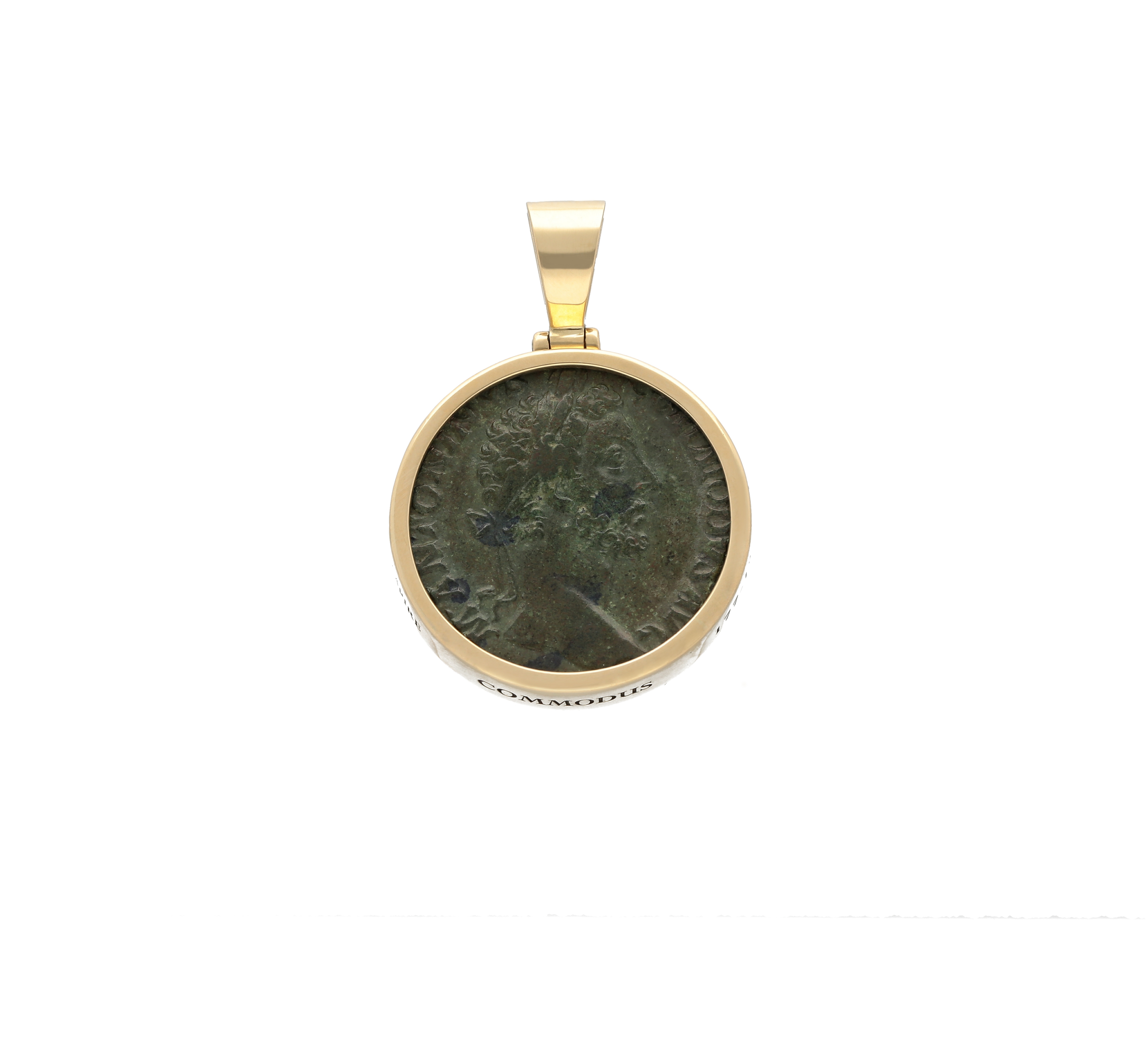Emperor Commodus roman coin on 18kt yellow gold pendant