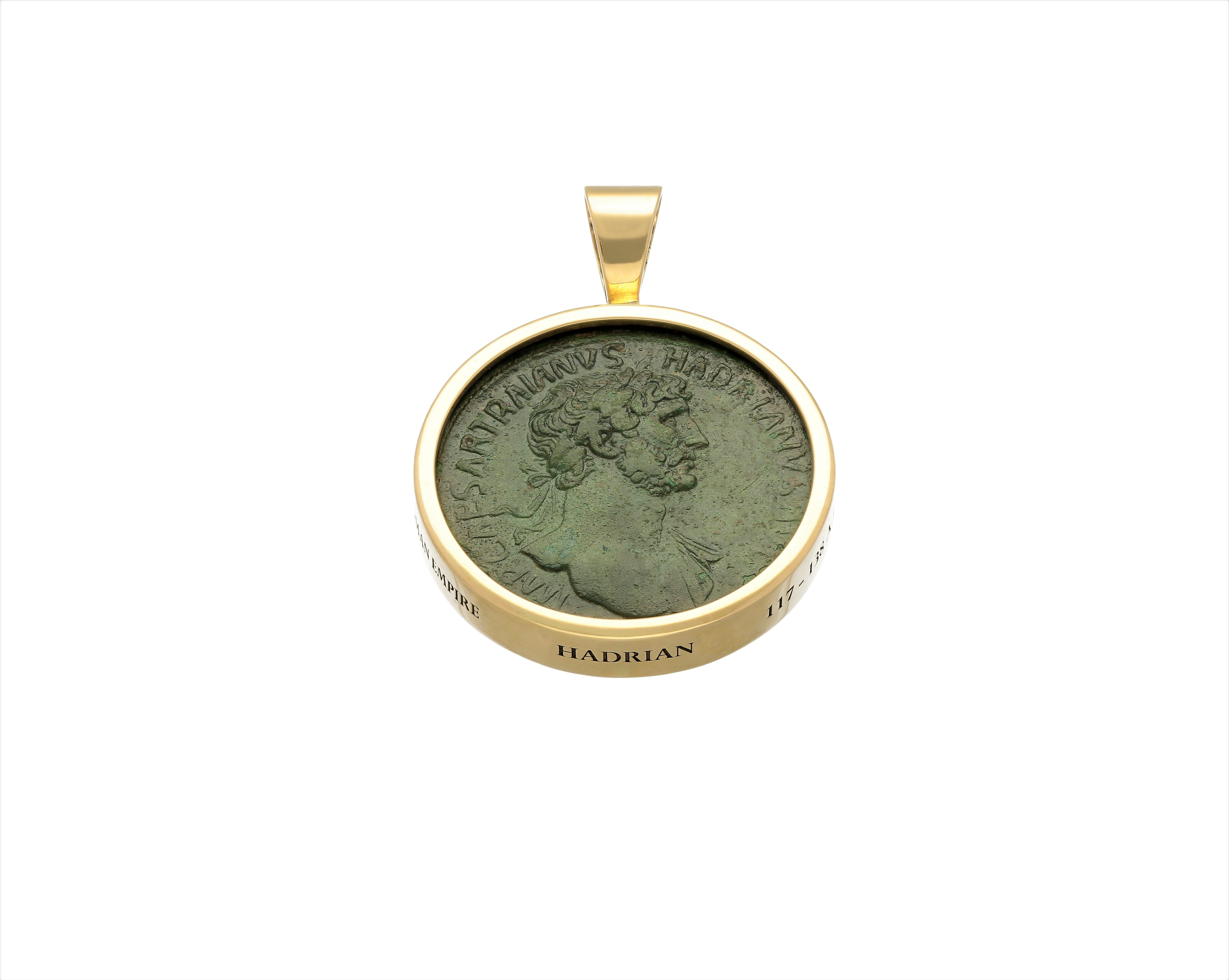 Ancient Roman Hadrian Coin pendant 18 kt yellow gold