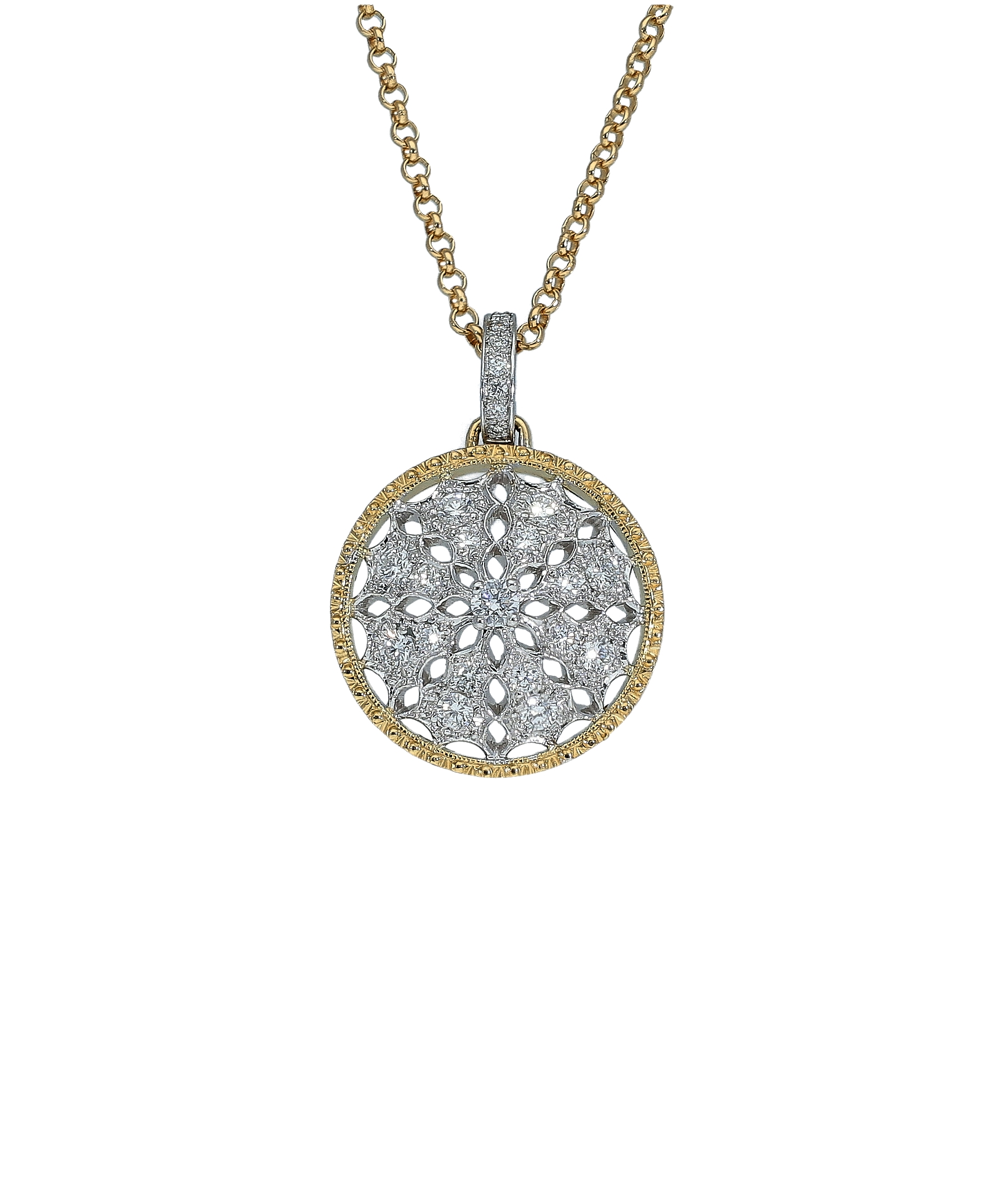 FLORENTINE PENDANT NECKLACE IN 18KT YELLOW AND WHITE GOLD WITH DIAMONDS