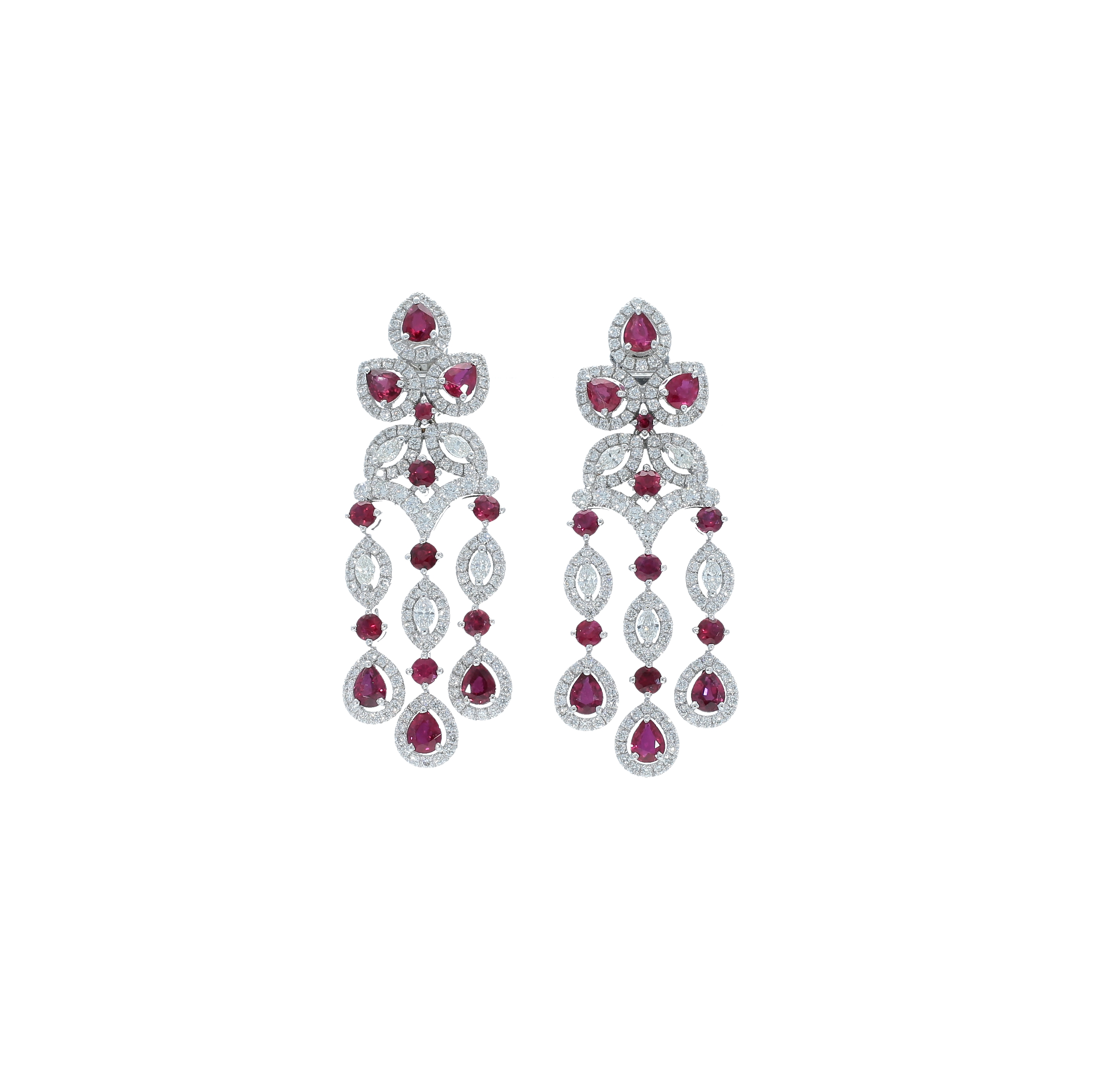 Rubies and diamonds Chandelier earrings design in white gold 18kt