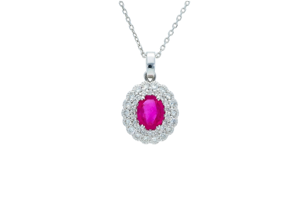 A Feminine necklace 18kt white gold with ruby and diamonds.